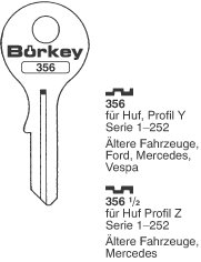 Afbeelding van Borkey 356½ Cilindersleutel voor HUF Z