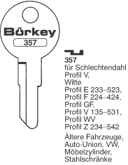 Afbeelding van Borkey 357 Cilindersleutel  GLEICH NR. 586