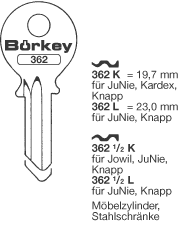 Afbeelding van Borkey 362½K Cilindersleutel voor JUNIE ETC.