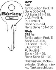 Afbeelding van Borkey 578½ Cilindersleutel voor P.J. RENZ JU