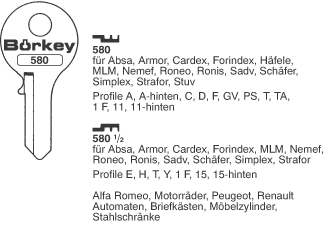 Afbeelding van Borkey 580 Cilindersleutel voor RONIS A ETC.