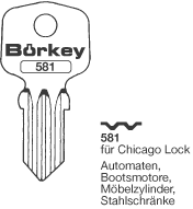 Afbeelding van Borkey 581 Cilindersleutel voor CHICAGO LOCK