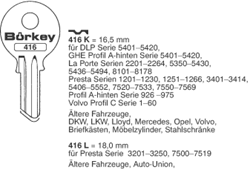 Afbeelding van Borkey 416K Cilindersleutel voor LA P.,PR.GHE