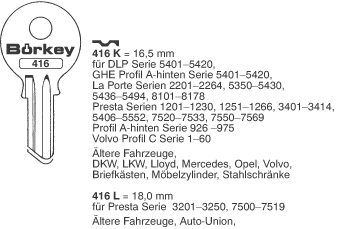 Afbeelding van Borkey 416K Cilindersleutel voor LA P.,PR.GHE