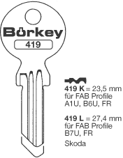 Afbeelding van Borkey 419L Cilindersleutel voor FAB