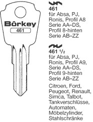 Afbeelding van Borkey 461½ Cilindersleutel voor RONIS 9