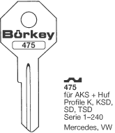 Afbeelding van Borkey 475 Cilindersleutel voor HUF SD,MERC.