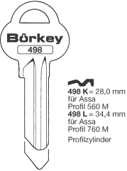 Afbeelding van Borkey 498L Cilindersleutel voor ASSA 760 M