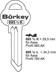 Afbeelding van Borkey 695½K Cilindersleutel voor ASSA 560 AK