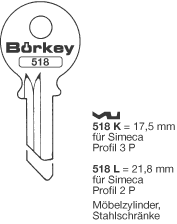 Afbeelding van Borkey 518L Cilindersleutel voor SIMECA 2P