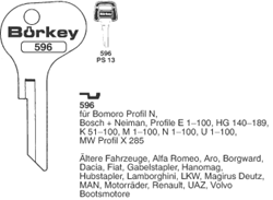 Afbeelding van Borkey 596 Cilindersleutel voor  NEIMAN BO BOM.