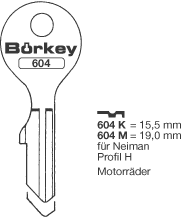 Afbeelding van Borkey 604M Cilindersleutel voor  NEIMAN H 19,0