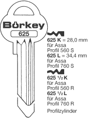 Afbeelding van Borkey 625½L Cilindersleutel voor ASSA 760 R