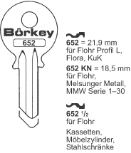 Afbeelding van Borkey 652½ Cilindersleutel voor FLOHR ETC.