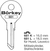 Afbeelding van Borkey 681K Cilindersleutel voor HUWIL, LEUW.