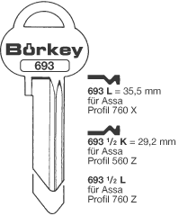 Afbeelding van Borkey 693½L Cilindersleutel voor ASSA 760Z