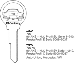 Afbeelding van Borkey 702½ Cilindersleutel voor PRE.C,HUF SV