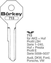 Afbeelding van Borkey 713 Cilindersleutel voor PRE.B,HUF SH