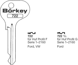 Afbeelding van Borkey 722½ Cilindersleutel voor HUF G, FORD