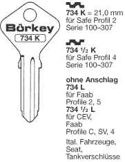 Afbeelding van Borkey 734L Cilindersleutel voor SAFE O.ANS.