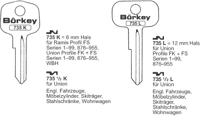 Afbeelding van Borkey 735L Cilindersleutel voor UNION FK