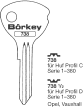 Afbeelding van Borkey 738½ Cilindersleutel voor HUF D, OPEL