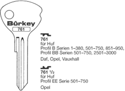 Afbeelding van Borkey 761½ Cilindersleutel voor  HUF E,EE, OPEL