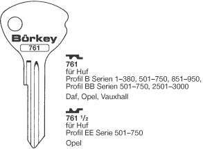 Afbeelding van Borkey 761½ Cilindersleutel voor  HUF E,EE, OPEL
