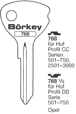 Afbeelding van Borkey 768 Cilindersleutel voor HUF CC, OPEL