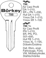 Afbeelding van Borkey 786 Cilindersleutel voor CASI,HUF,YM.