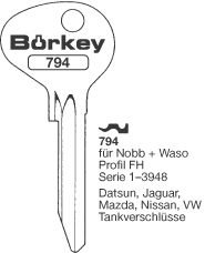 Afbeelding van Borkey 794 Cilindersleutel voor WASO FH, VW