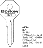 Afbeelding van Borkey 801 Cilindersleutel voor HUF A VO,NSU