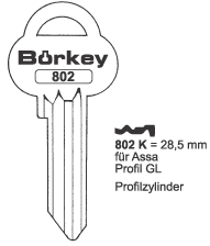 Afbeelding van Borkey 802K Cilindersleutel voor ASSA GL