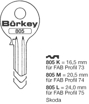 Afbeelding van Borkey 805K Cilindersleutel voor FAB 17,0 MM