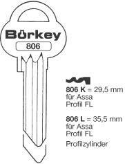 Afbeelding van Borkey 806L Cilindersleutel voor ASSA FL