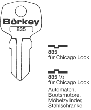 Afbeelding van Borkey 835½ Cilindersleutel voor CHICAGO LOCK