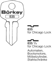 Afbeelding van Borkey 835 Cilindersleutel voor CHICAGO LOCK