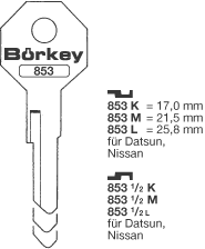 Afbeelding van Borkey 853½L Cilindersleutel voor DATSUM, NISS