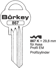 Afbeelding van Borkey 867K VDA Cilindersleutel voor ASSA