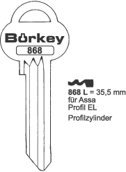 Afbeelding van Borkey 868L Cilindersleutel voor ASSA EL