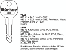 Afbeelding van Borkey 883½K Cilindersleutel voor GHE CZ