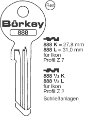 Afbeelding van Borkey 888½L Cilindersleutel voor  Z.I. Z2,VSA NS