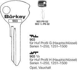 Afbeelding van Borkey 903½ Cilindersleutel voor HUF H, OPEL