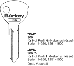 Afbeelding van Borkey 906½ Cilindersleutel voor  HUF H NS, OPEL