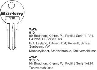 Afbeelding van Borkey 910 Cilindersleutel voor PJ BOUCH. J