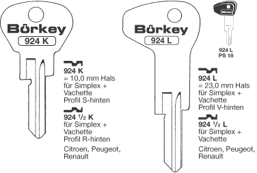 Afbeelding van Borkey 924L Cilindersleutel voor VACHETTE V