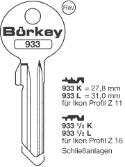 Afbeelding van Borkey 933½L Cilindersleutel voor  Z.I.Z16 VSA NS