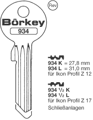 Afbeelding van Borkey 934½L Cilindersleutel voor  Z.I.Z17 VSA NS