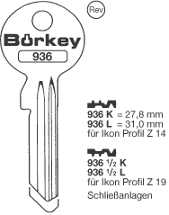 Afbeelding van Borkey 936½L Cilindersleutel voor  Z.I.Z19 VSA NS