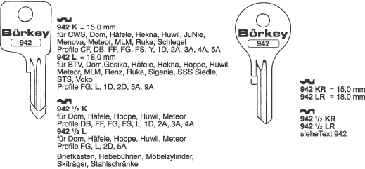 Afbeelding van Borkey 942½L Cilindersleutel voor DOM,HAEF.ETC